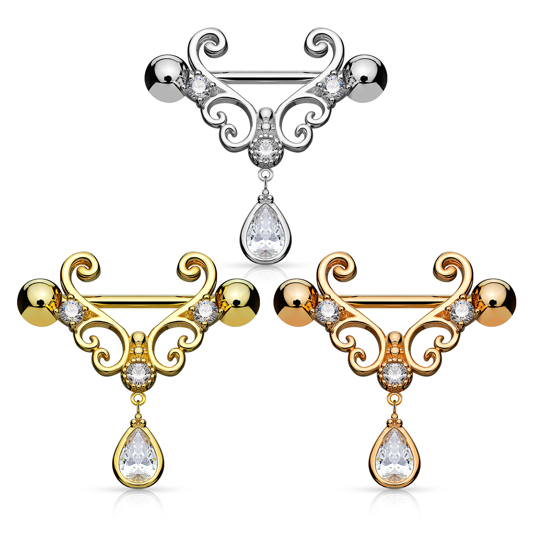 Mamilo piercing com formato de corações e pedras