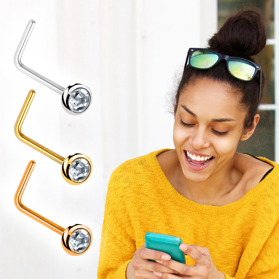 Nariz piercing de ouro 14 quilates com pedra