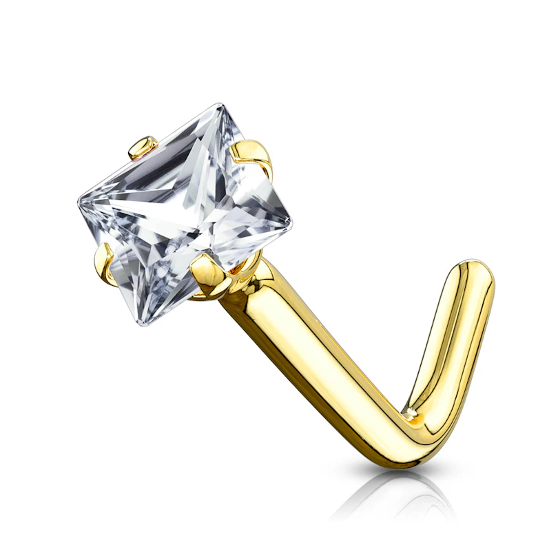 Nariz piercing de ouro 14 quilates com pedra quadrada