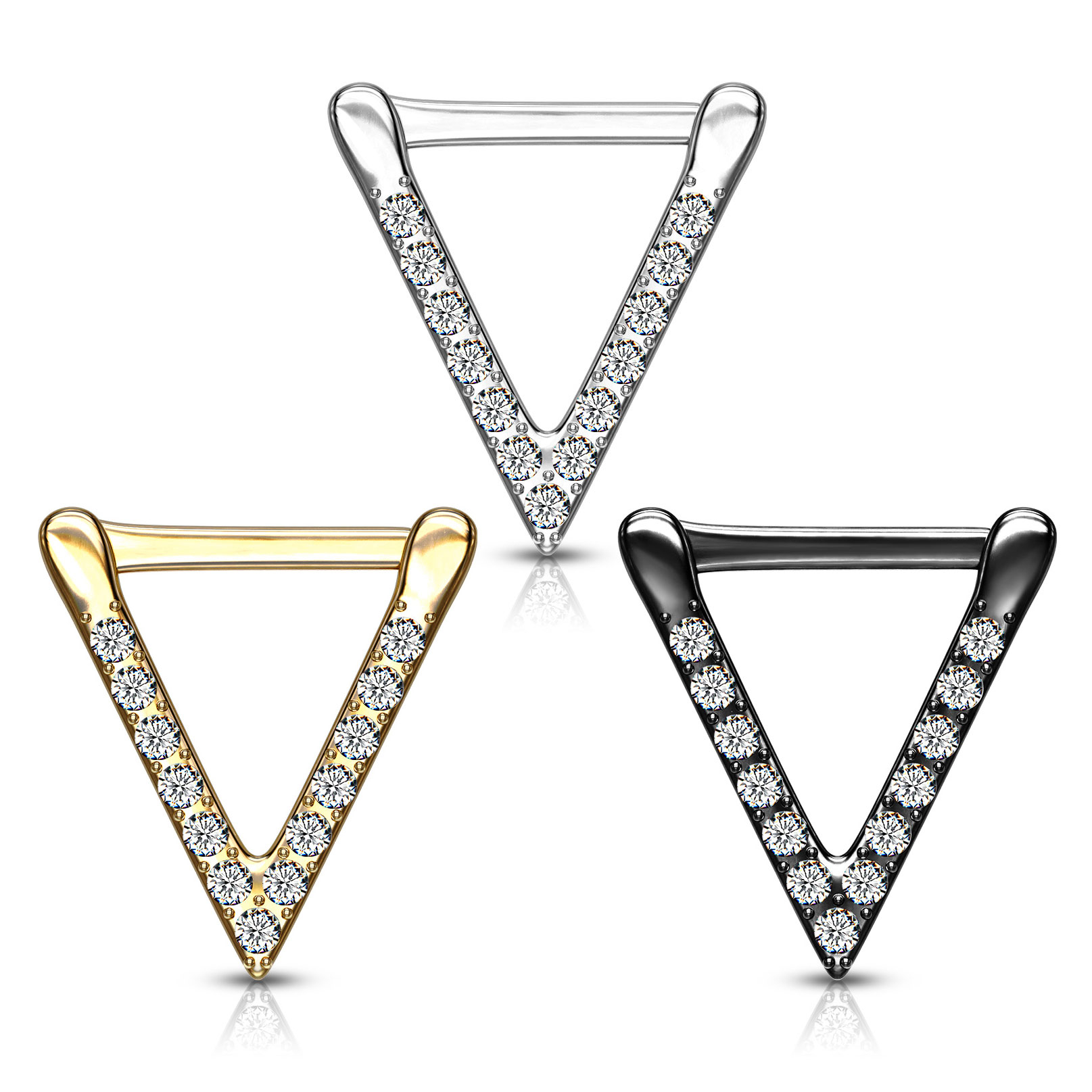 Septo piercing com forma triangular cravejada de pedra