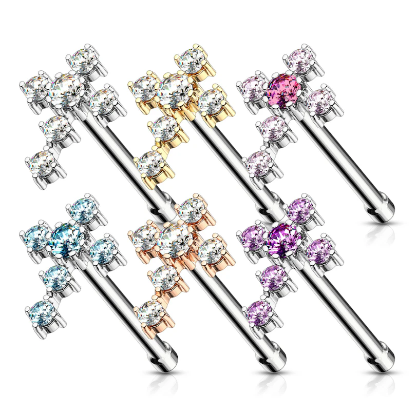 Stud para o nariz com cruz com pedras incrustadas