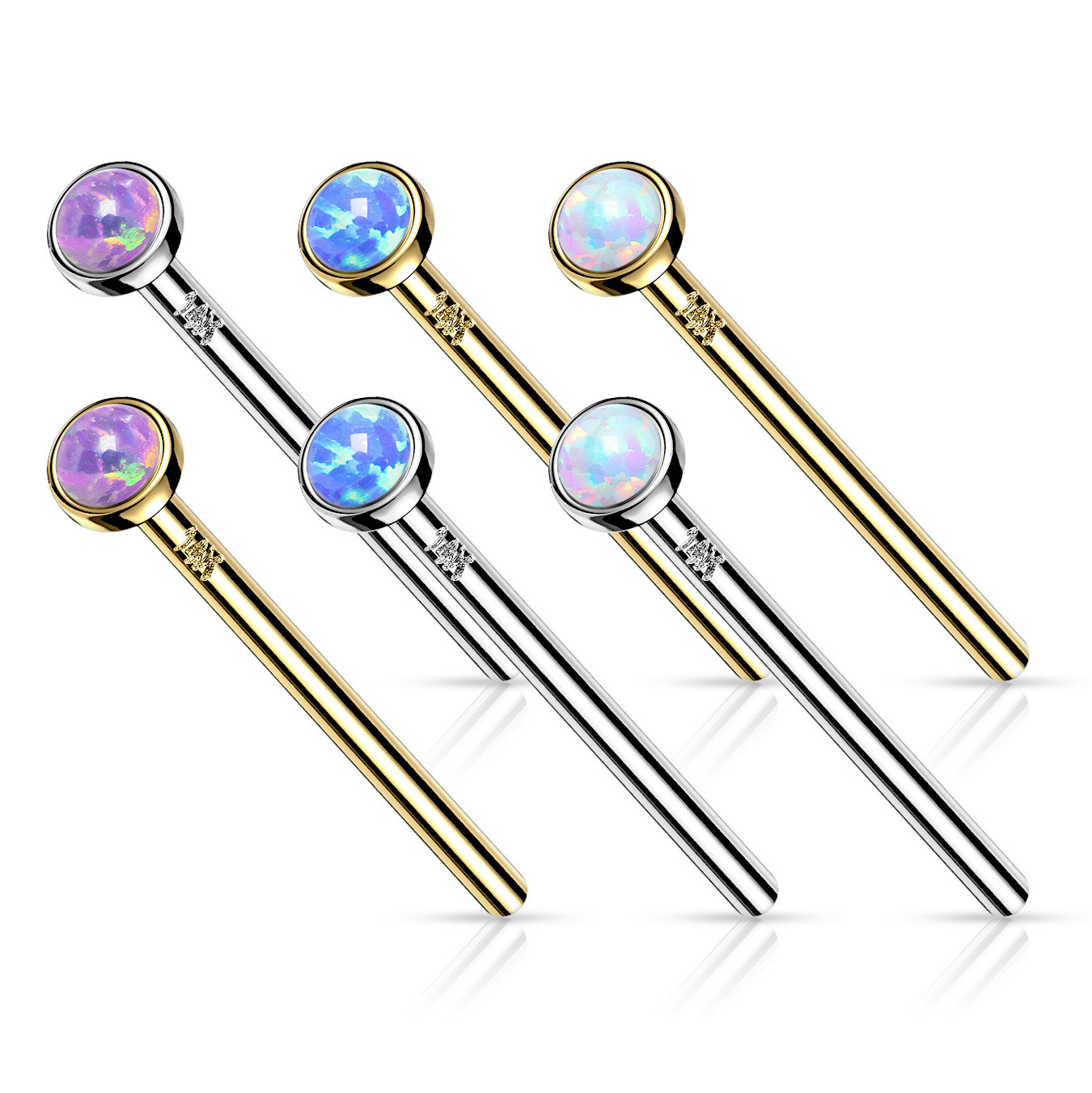 Nariz piercing em ouro 14 quilates com opala biselado