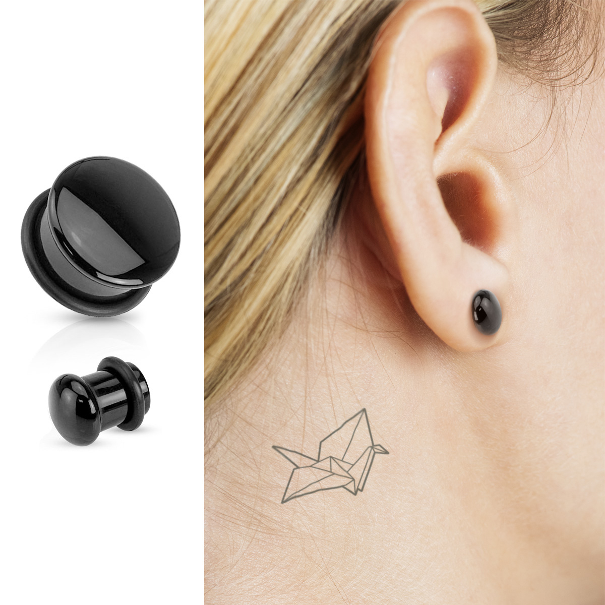 Plug de agata preta em formato de cúpula