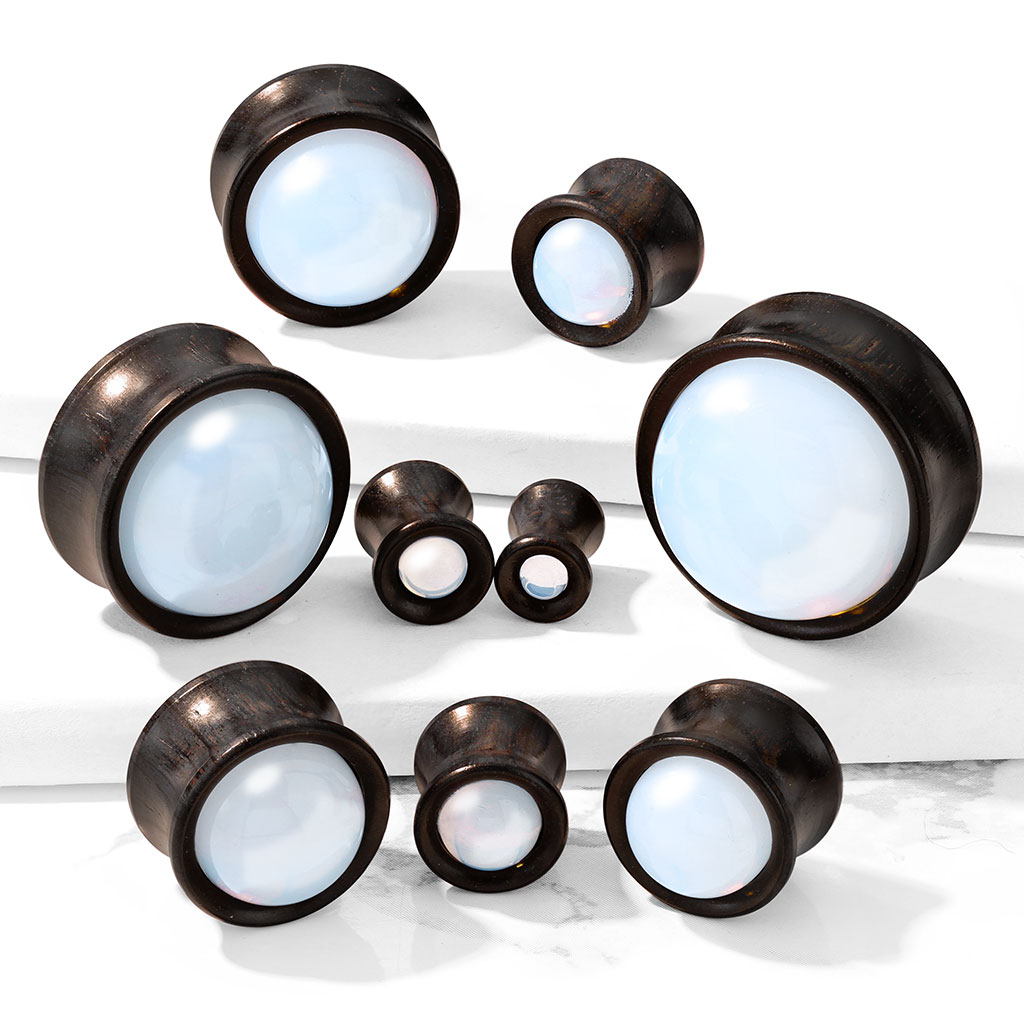 Plug de madeira com opalite convexa