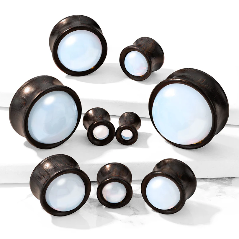 Plug de madeira com opalite convexa