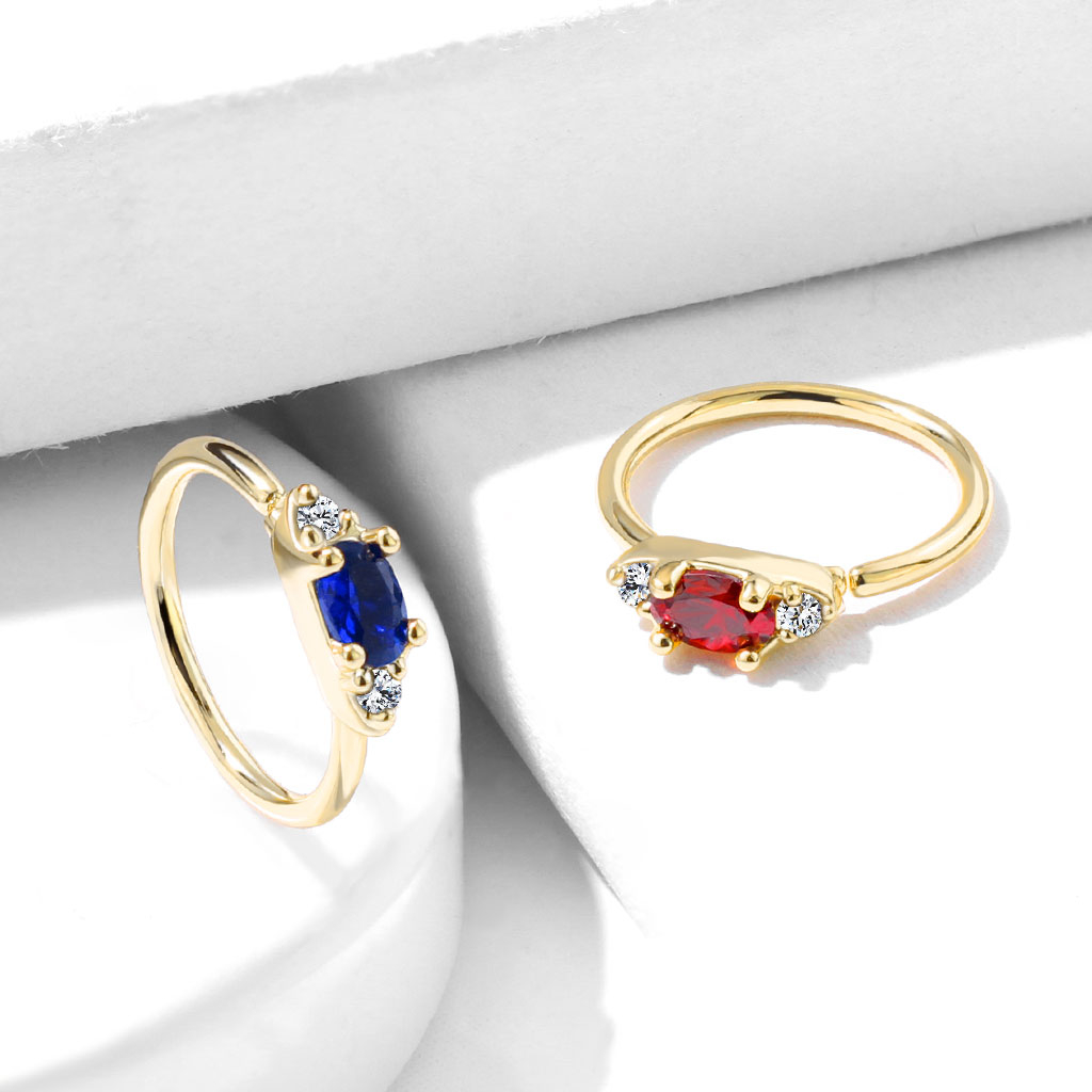 Argola contínua com pedra oval em várias cores