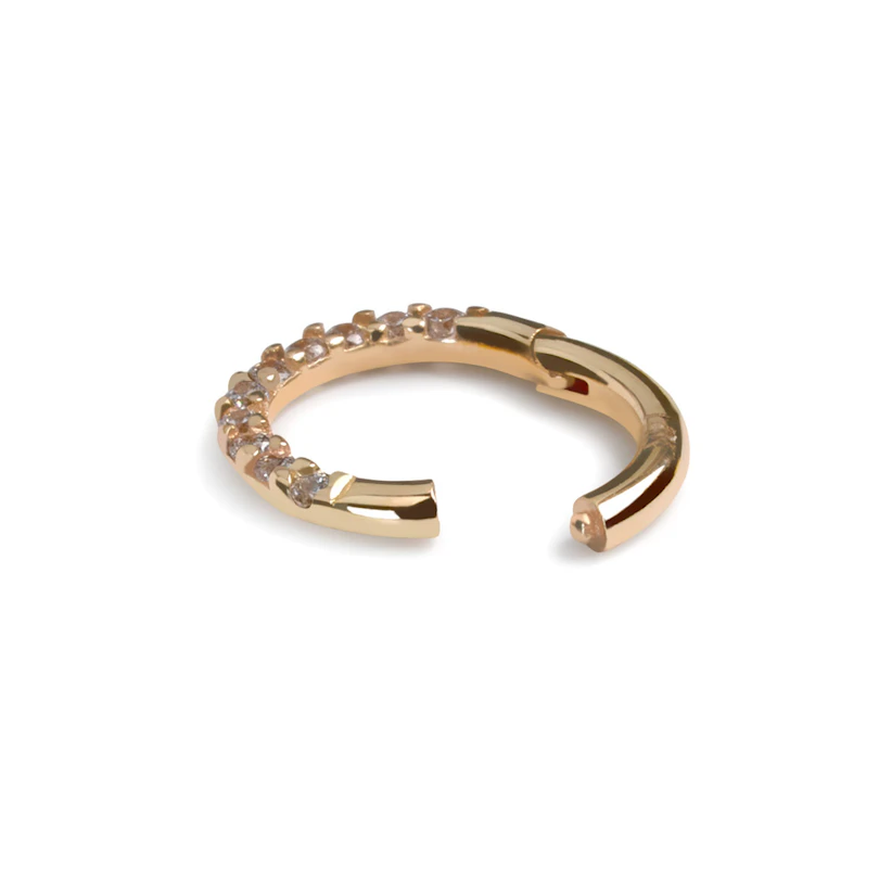 Argola articulada de ouro de 14 quilates com fileira de zircónias