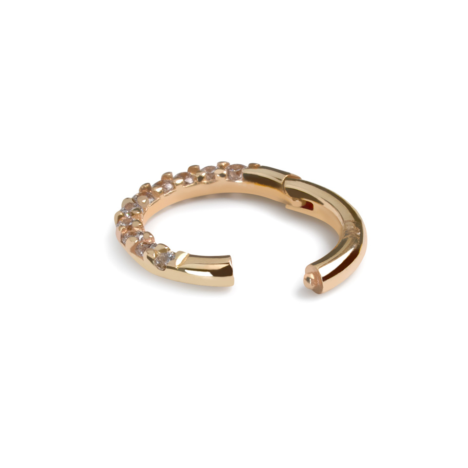 Argola articulada de ouro de 14 quilates com fileira de zircónias