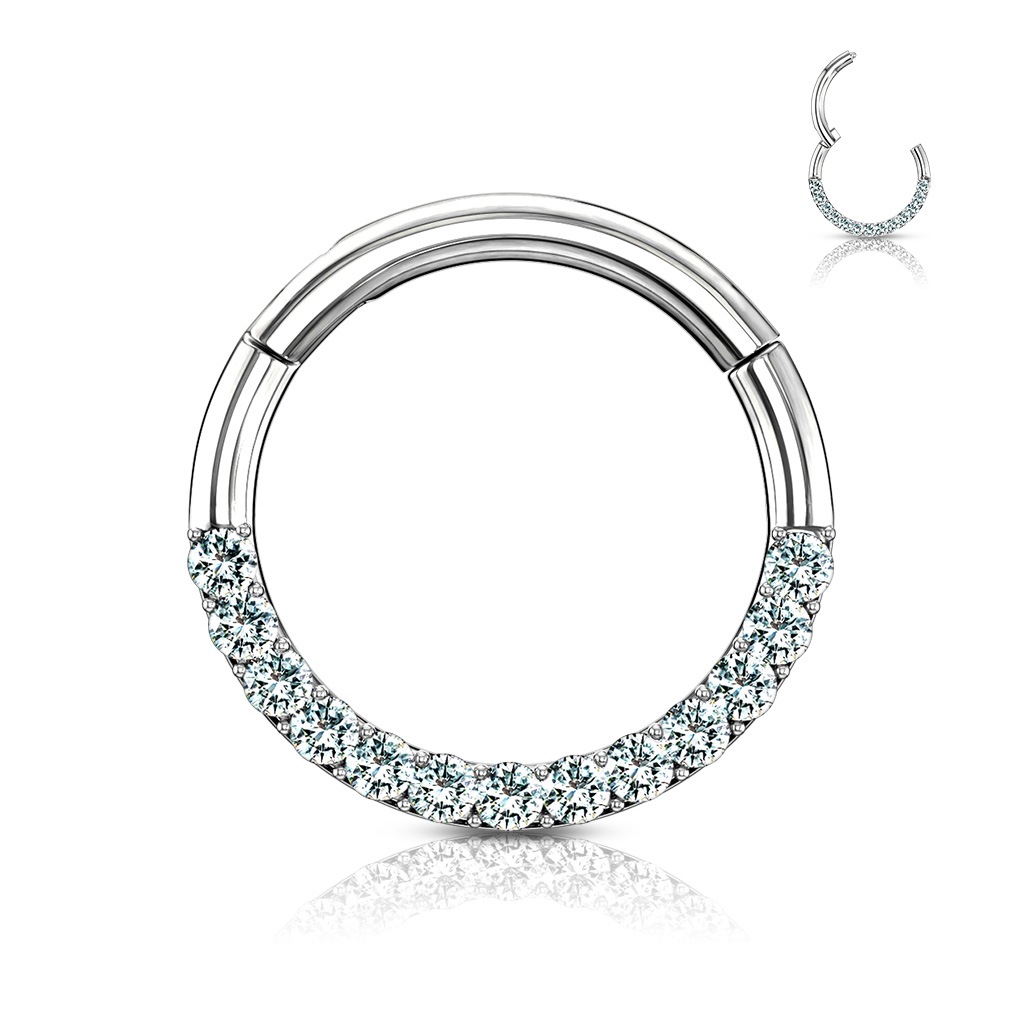 Argola articulada de ouro de 14 quilates com fileira de zircónias