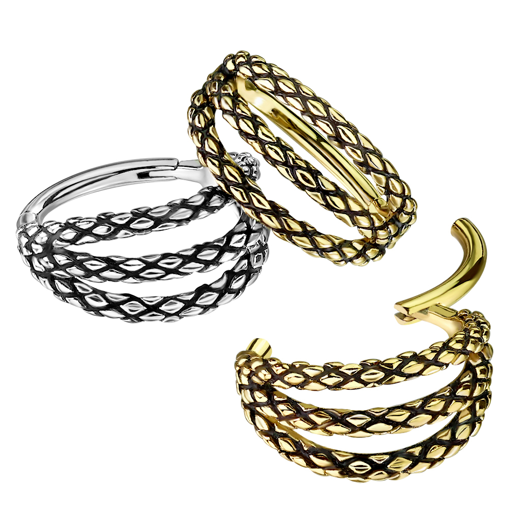 Argola tripla com pele de serpente