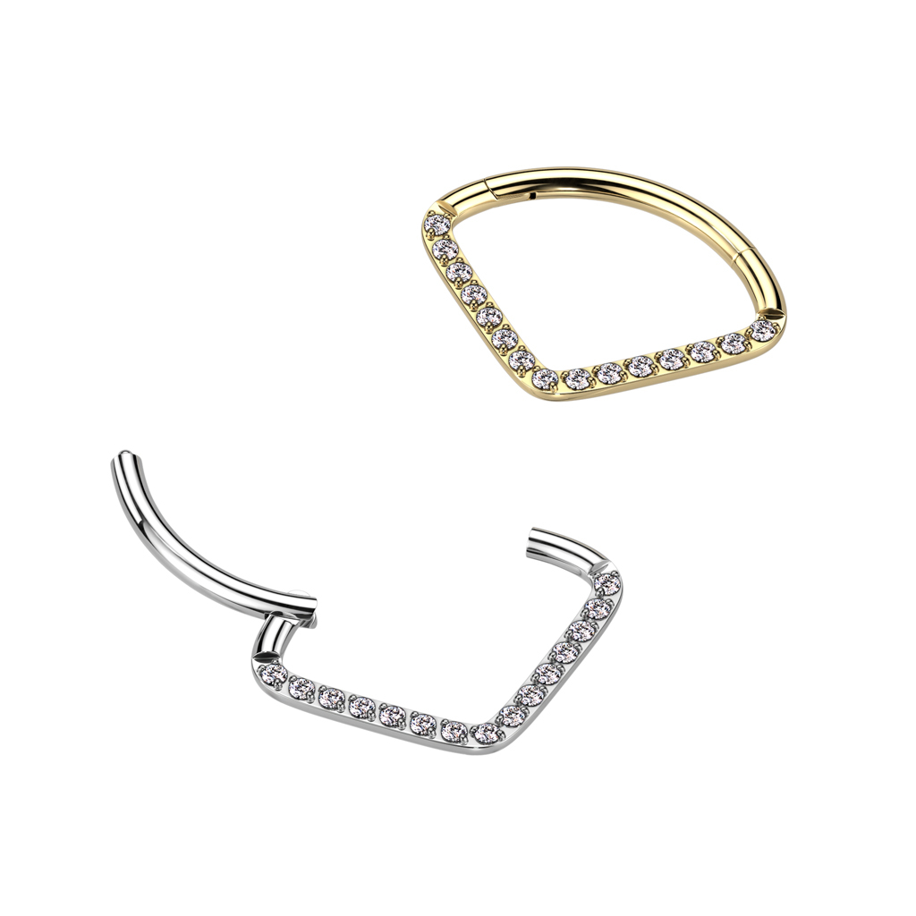 Argola em titânio com vértice e pedras delicadas