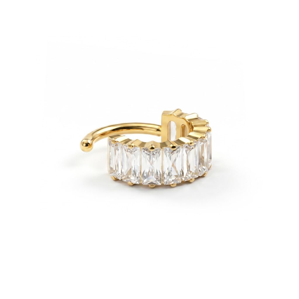 Argola de titânio com pedra em corte baguette