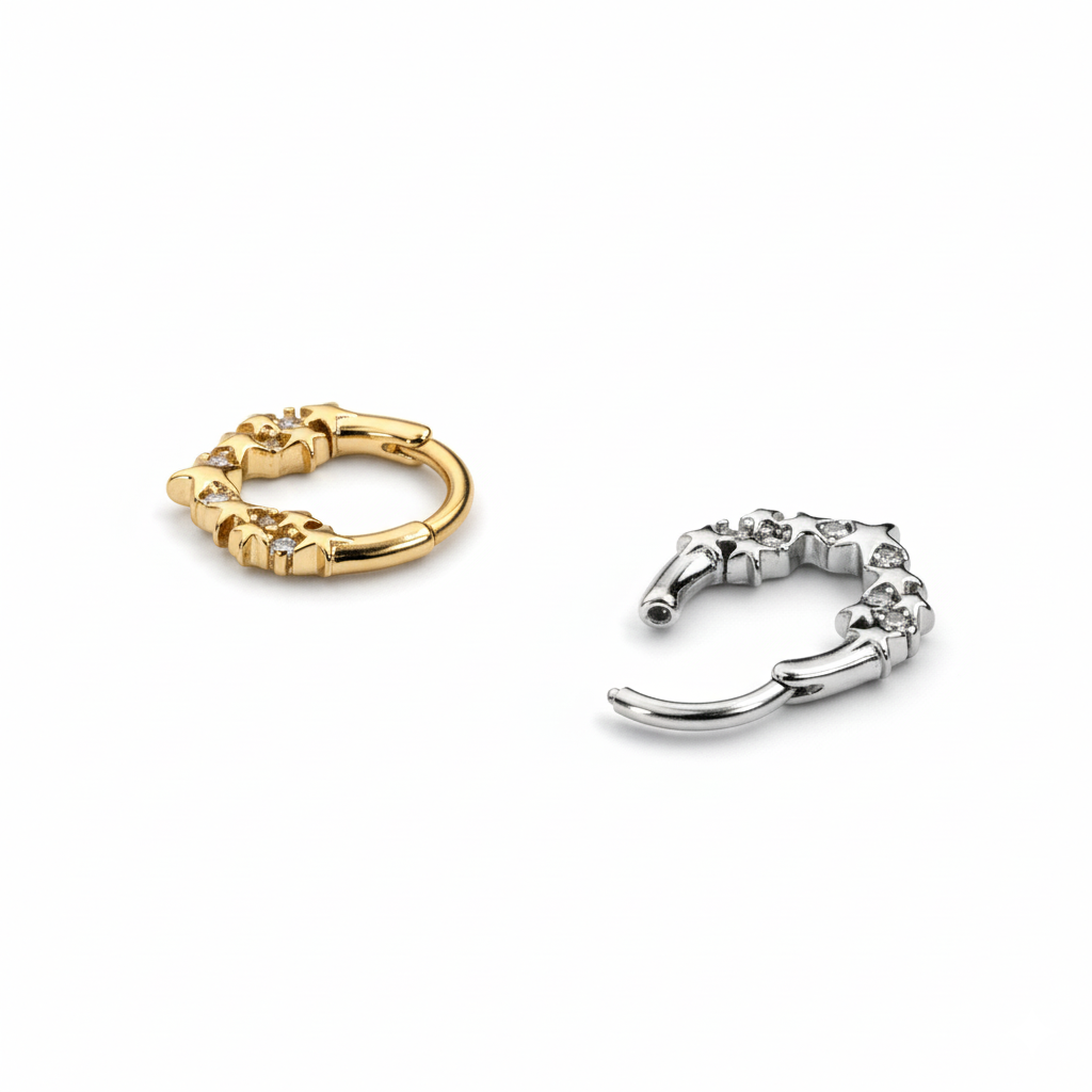 Argola virada para a frente com estrelas e pedras