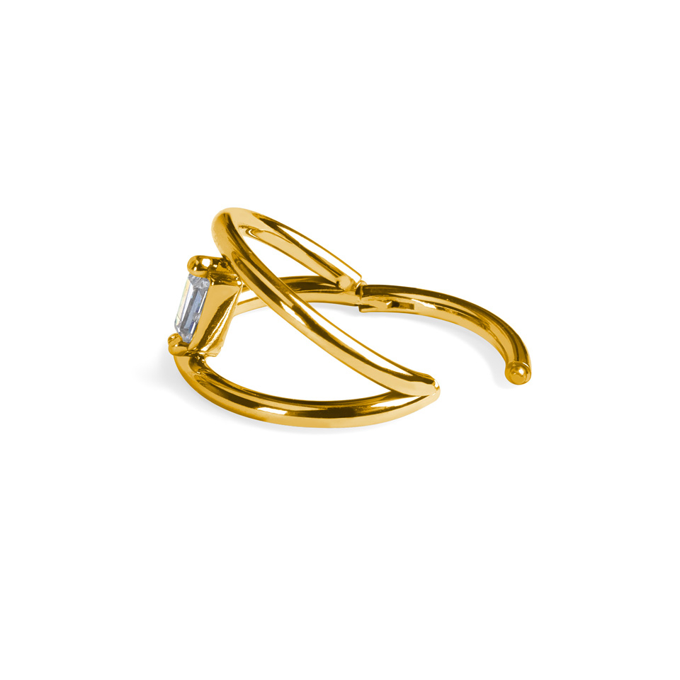 Argola dupla em titânio com pedra na interseção