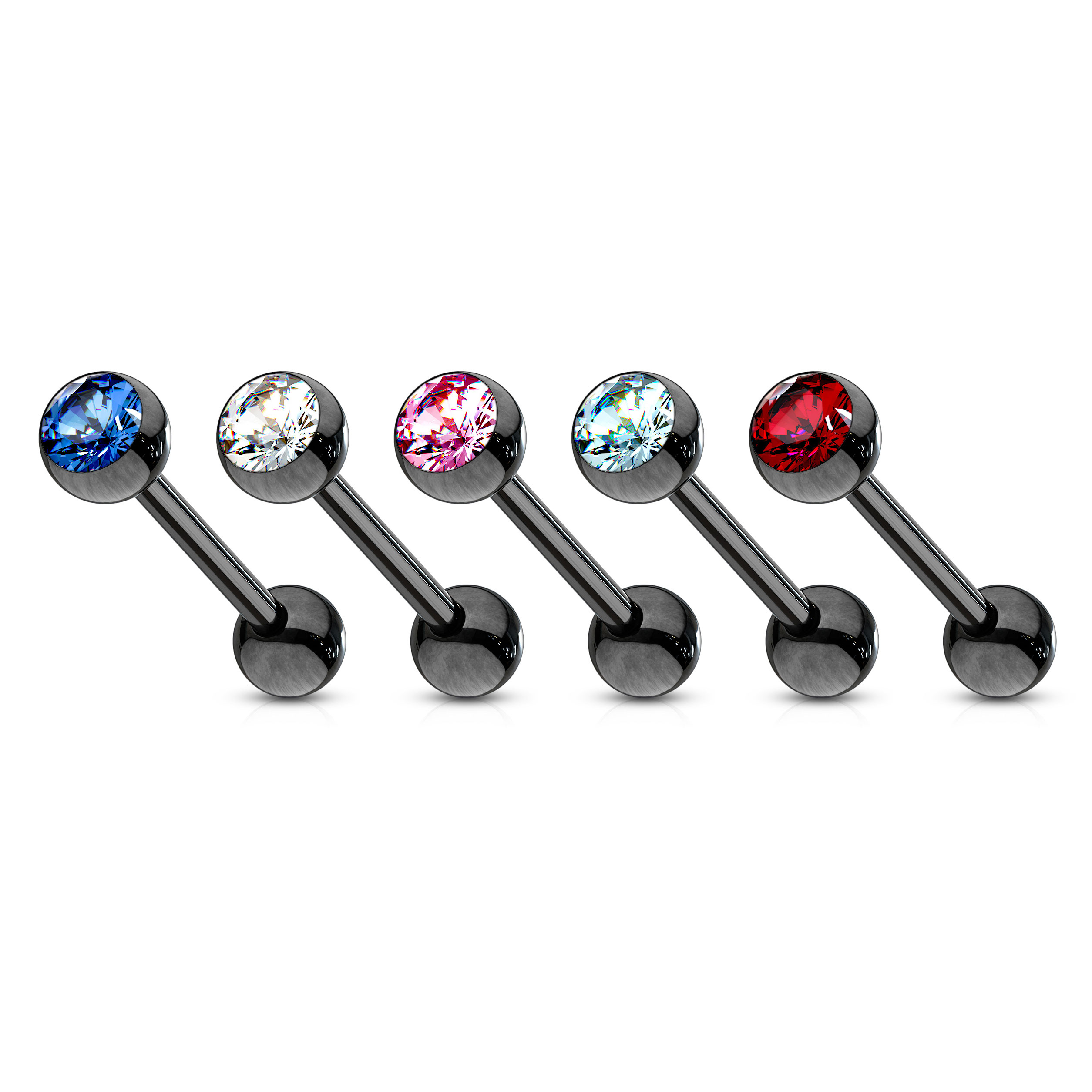 Barbell para a língua preto com pedra colorida