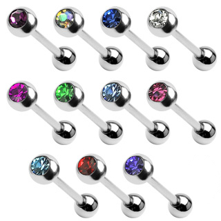 Língua piercing de titânio com pedra besel em várias cores