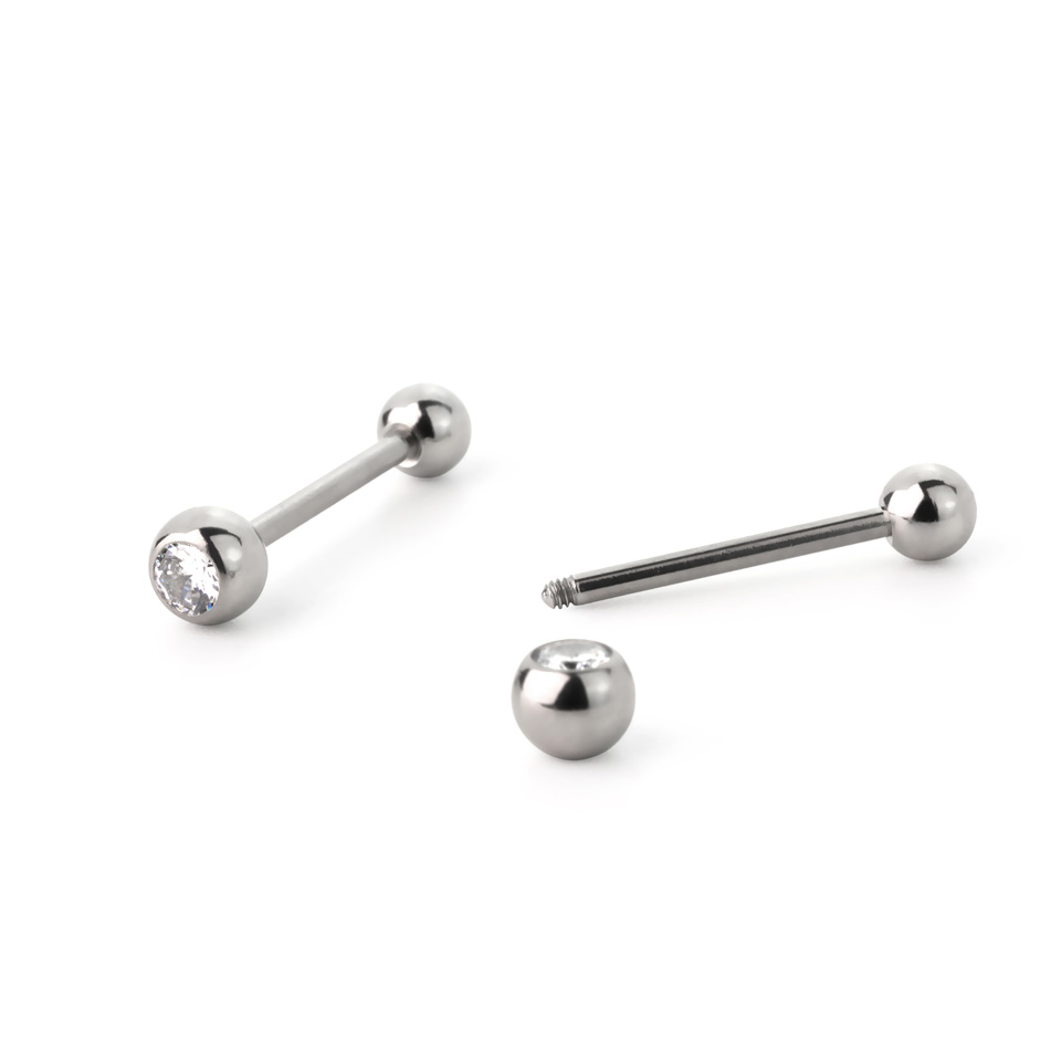 Língua piercing de aço cirúrgico com pedras coloridas