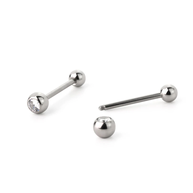 Língua piercing de aço cirúrgico com pedras coloridas