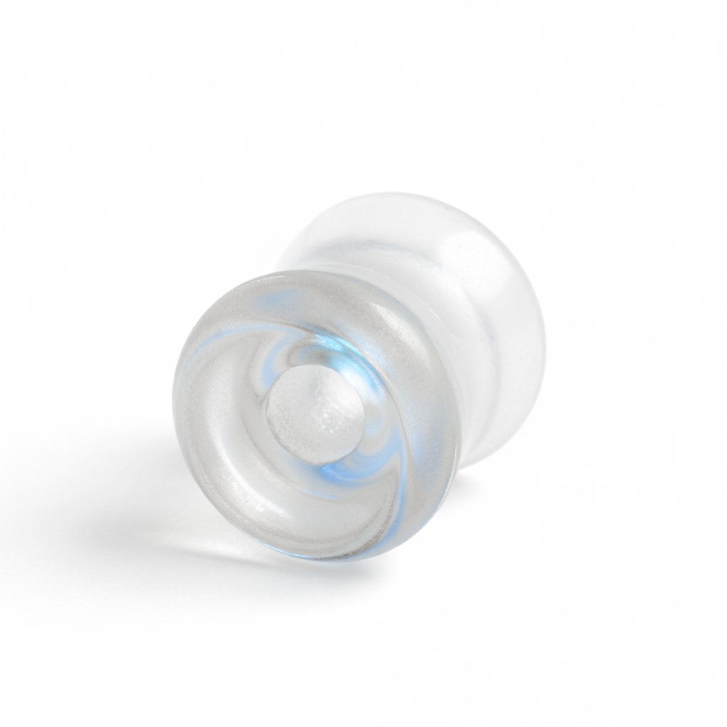 Túnel de vidro com duas bordas e efeito de aurora boreal