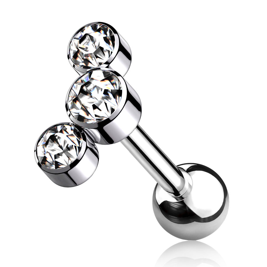 Barbell de titânio com rosca interna e 3 pedras