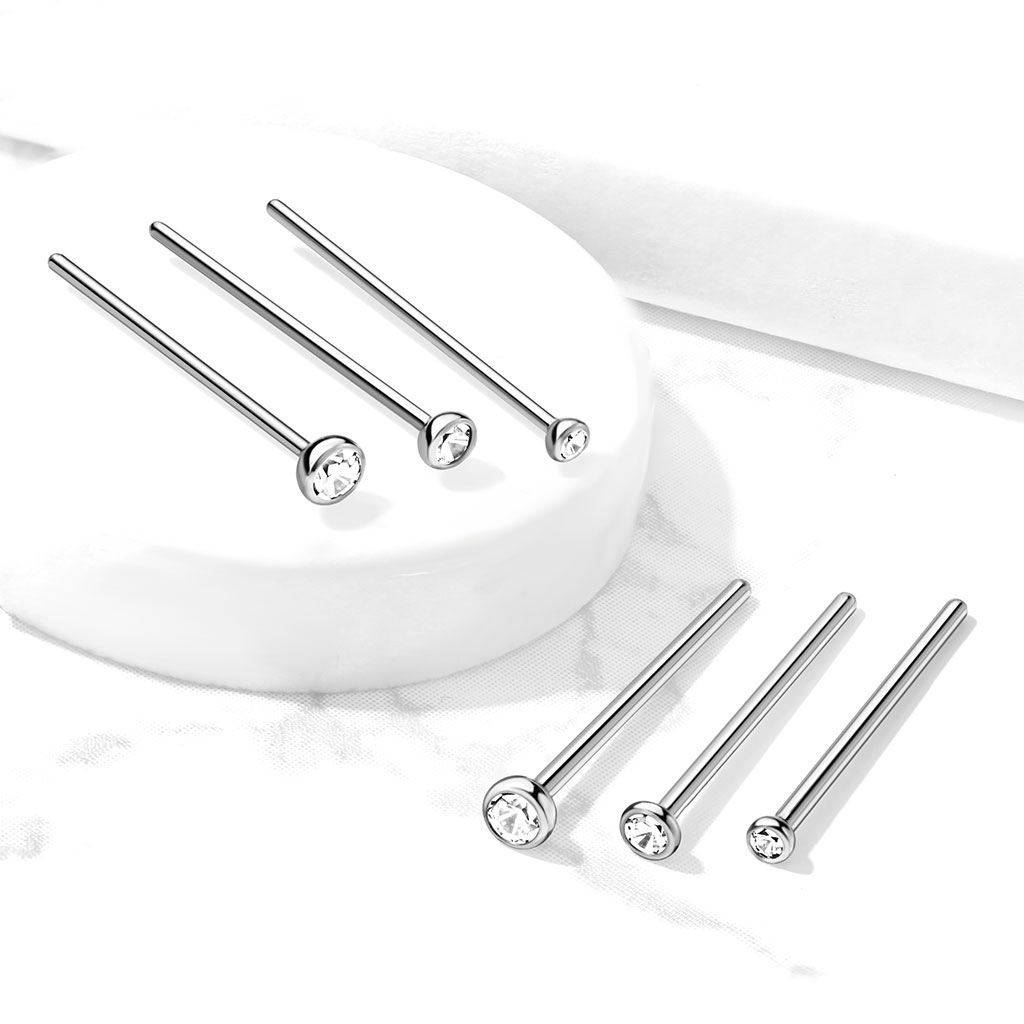  Nariz piercing de cauda de peixe em titânio com pedra de borda