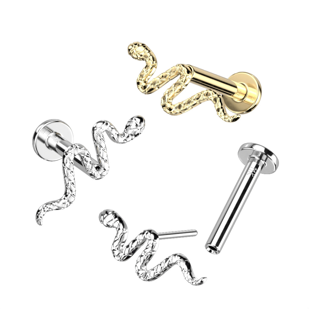 Labret de encaixe em ouro de 14k com serpente detalhada