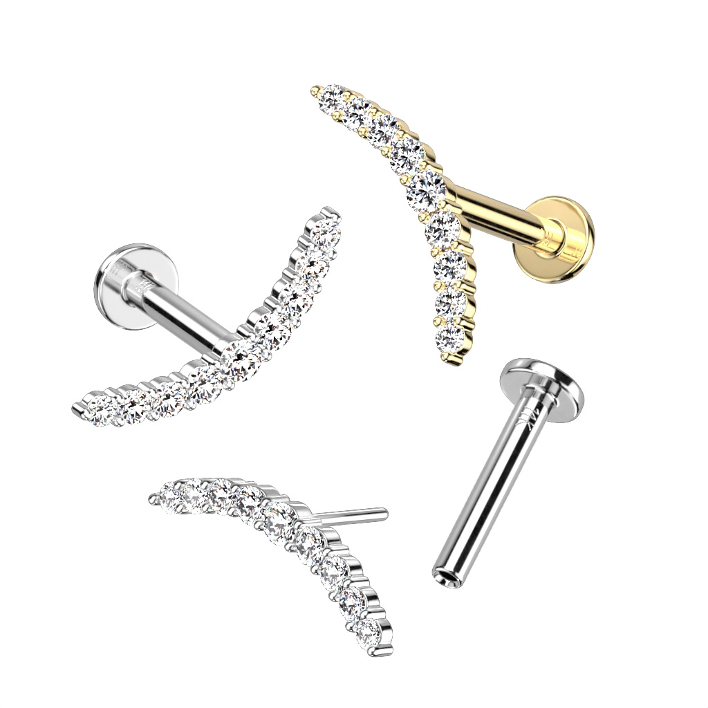 Labret de encaixe em ouro de 14k com arco de zircónias