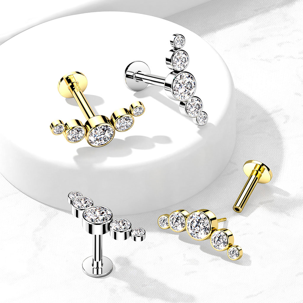 Labret de encaixe de ouro de 14 quilates com 5 pedras