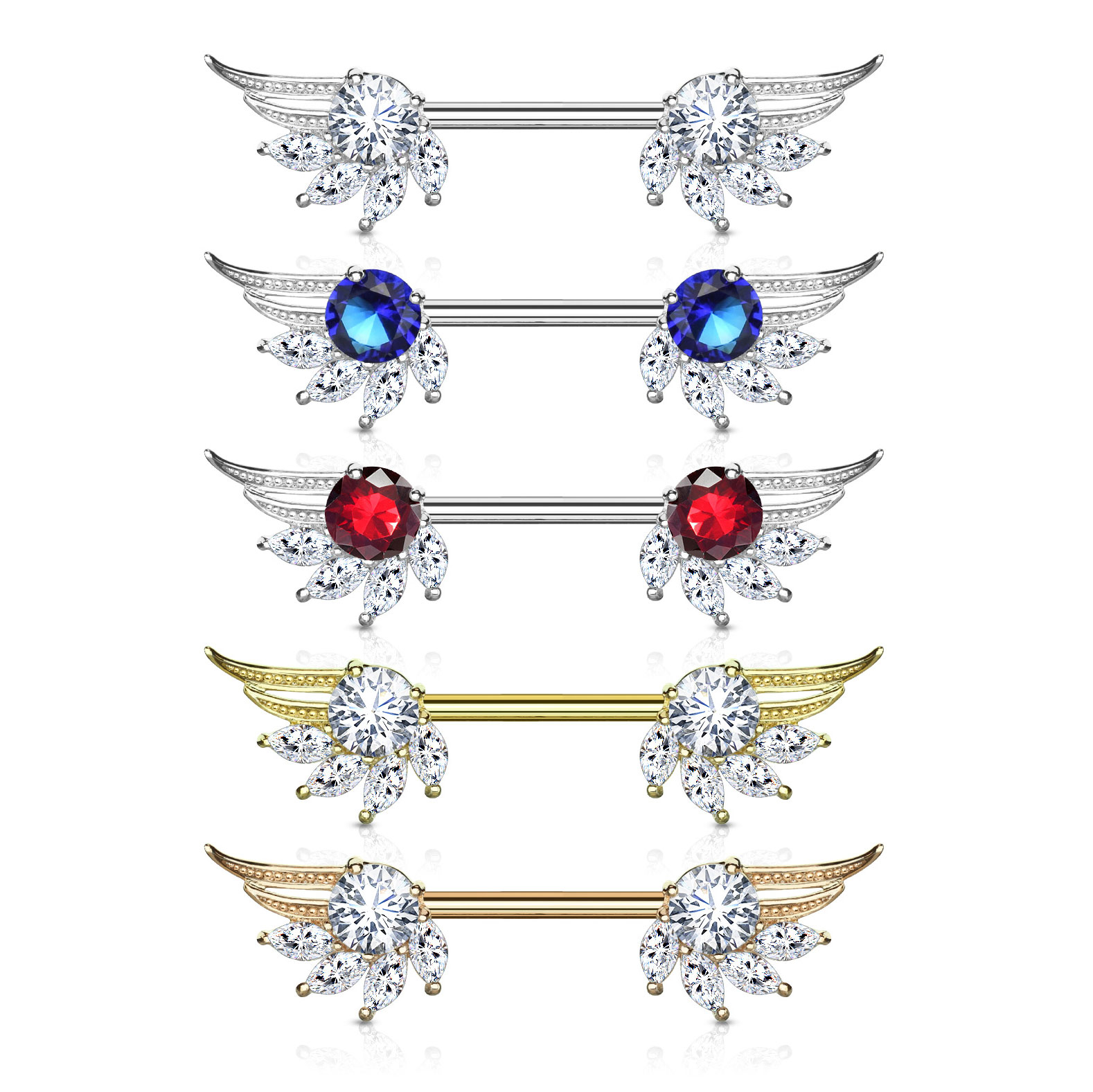 Barbell de mamilo com asas de anjo e pedras em forma de marquesa