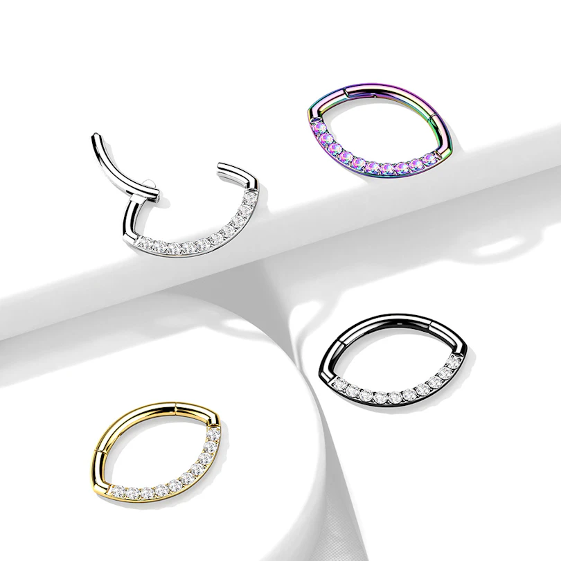 Argola articulada oval com fileira de pedras